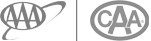 The image shows two similar logos side by side. The left logo has "AAA" with an orbit-like ring, and the right logo shows "CAA" inside a circle.