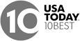 The image shows the "USA TODAY 10BEST" logo featuring a large number 10 inside a circular icon, with text next to it reading "USA TODAY 10BEST."