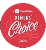 A red badge with "OpenTable DINERS' Choice 2023" text in white.